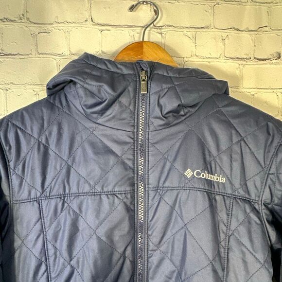Columbia Jacket womens Medium Blue Navy Copper Crest Long Hooded Plush Fur Lined - Picture 3 of 9